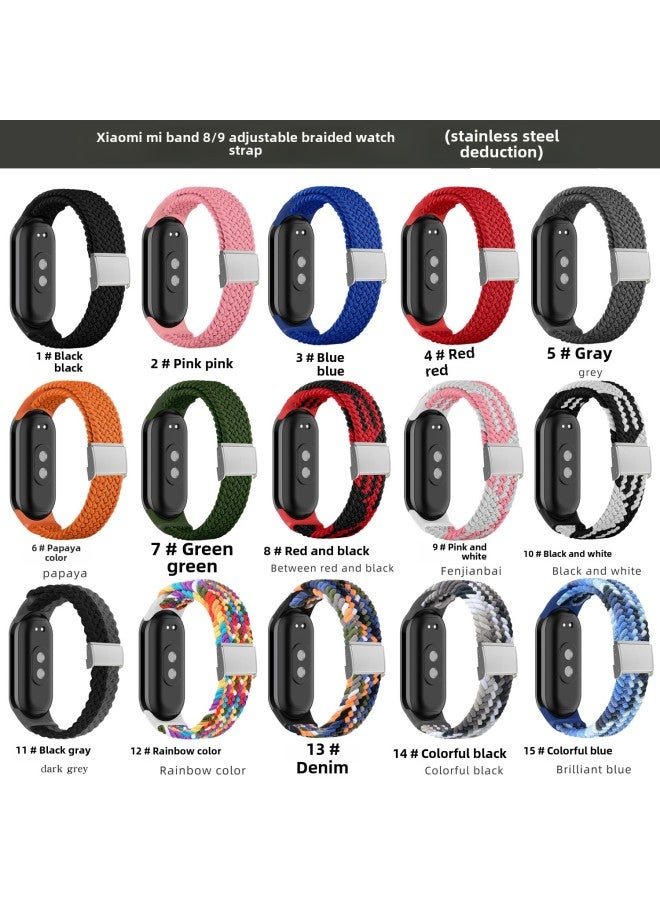 For Mi Band 9/8 Strap Stainless Steel Buckle One-piece Braided Strap Adjustable Mi34567 Nylon Strap-Color:3# Blue-Specifications:Meters 34567 General - Image 3