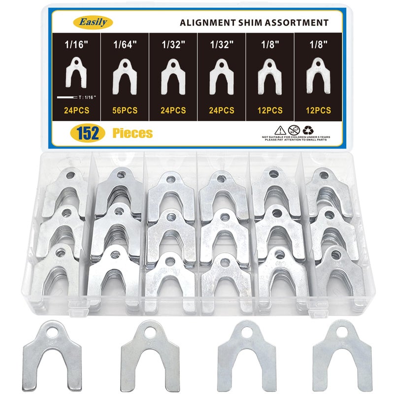 Generic Easily 152 Pieces Auto Alignment Body Shims 1/16" 1/64" 1/32" 1/8" Car Alignment Shims Spacers Assortment Kit  - Image 1