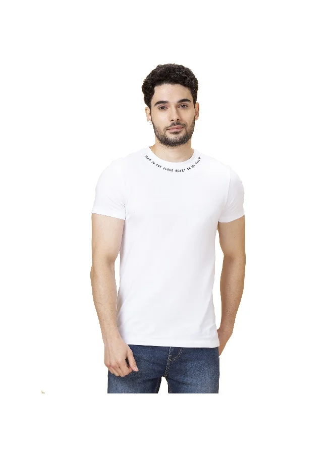 بيينغ هيومان Mens White Round Neck Short Sleeve T-Shirt