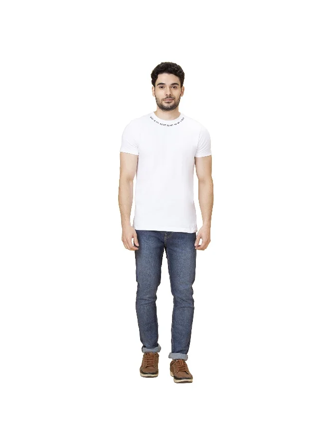 بيينغ هيومان Mens White Round Neck Short Sleeve T-Shirt