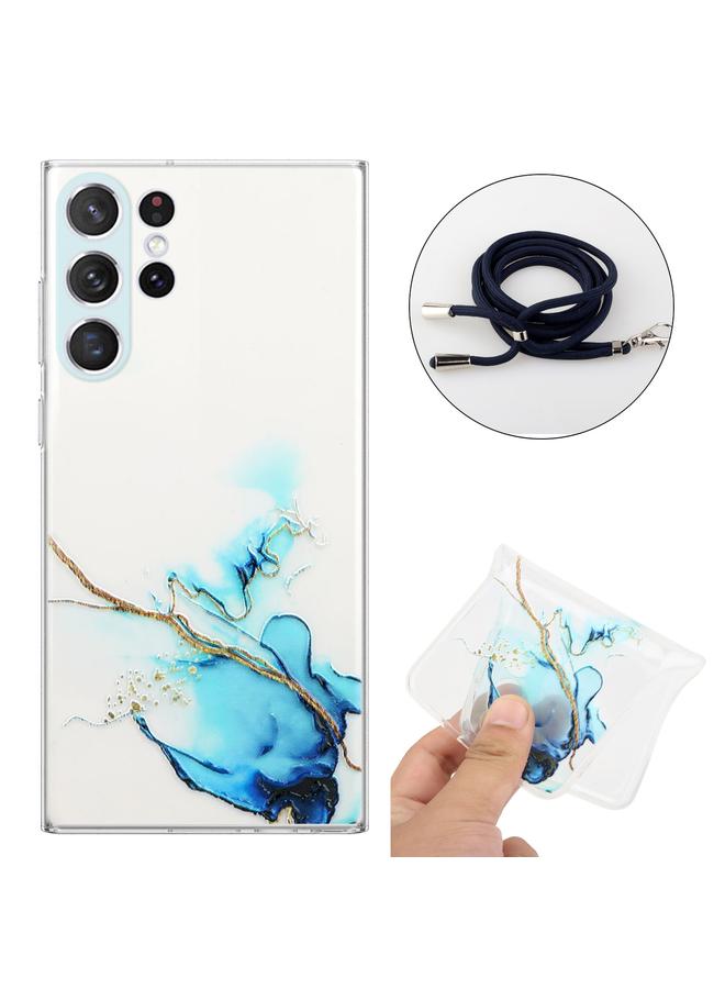 اس-توب جراب لهاتف Samsung Galaxy S23 Ultra 5G من مادة TPU بنمط رخامي مجوف مقاوم للصدمات مع حبل لحزام الرقبة - Image 2