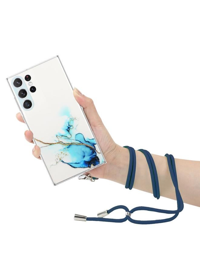 اس-توب جراب لهاتف Samsung Galaxy S23 Ultra 5G من مادة TPU بنمط رخامي مجوف مقاوم للصدمات مع حبل لحزام الرقبة - Image 3