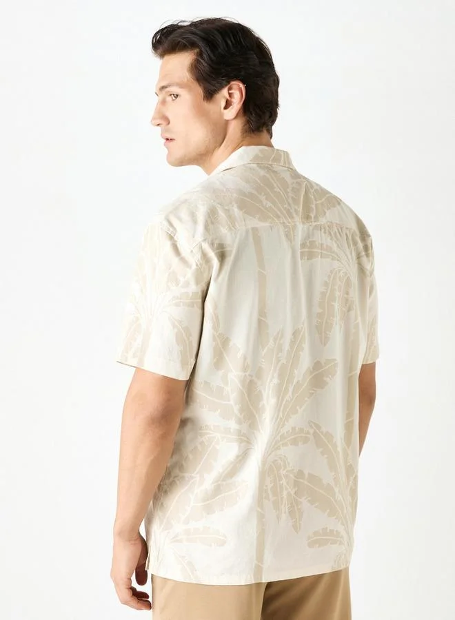 Iconic Iconic Relaxed Fit All-Over Tropical Print Shirt with Short Sleeves and Camp Collar