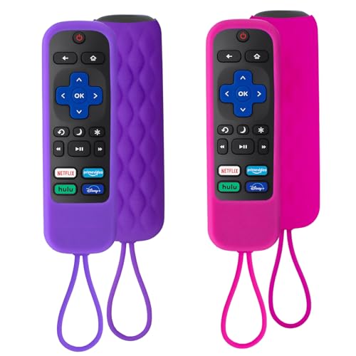 BE Beautiful Earth 2 Pack Case for Roku Express/Streaming Stick/Premiere - Silicone Remote Cover for TCL Hisense Roku TV Remote Sleeve Skin Smart TV Remote Control Replacement Cover Case(Purple and Rose) - Image 1