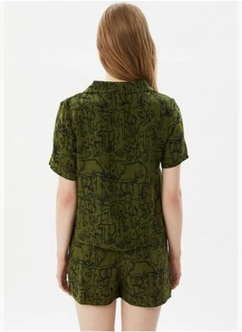 trendyol Green Animal Pattern Shirt-Shorts Viscose Woven Pajamas Set THMSS21PT0861