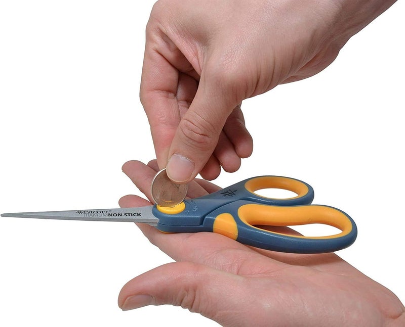 Westcott 8-Inch Titanium-Bonded Non-Stick Straight Scissors with Adjustable Glide Feature for Office and Home - Gray/Yellow, 3 Pack - Image 5