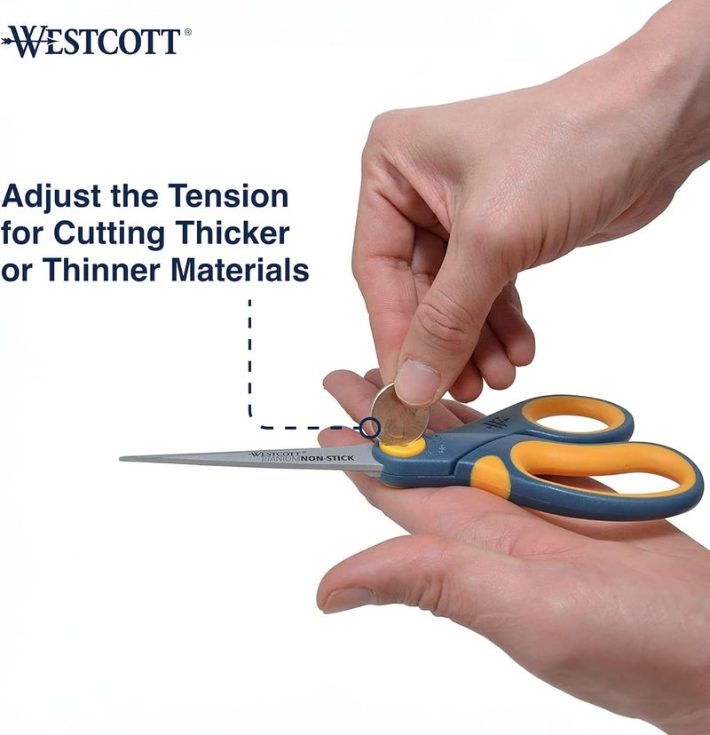 Westcott 8-Inch Titanium-Bonded Non-Stick Straight Scissors with Adjustable Glide Feature for Office and Home - Gray/Yellow, 3 Pack - Image 4