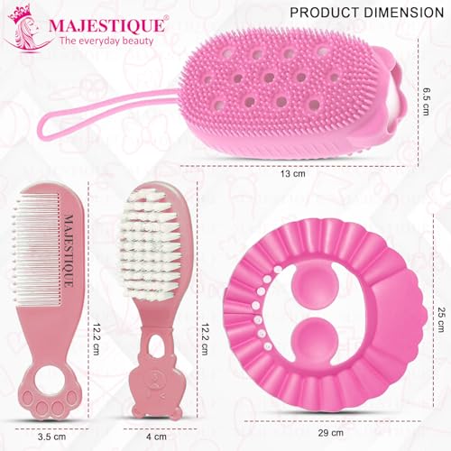 Majestique Baby Grooming & Bath Kit | 4Pcs Set – Soft Brush, Comb, Bathing Cap & Sponge | Newborn to 5 Years | Baby Bath Essentials for Boys & Girls | Travel Pouch Included (Color May Vary) - Image 2