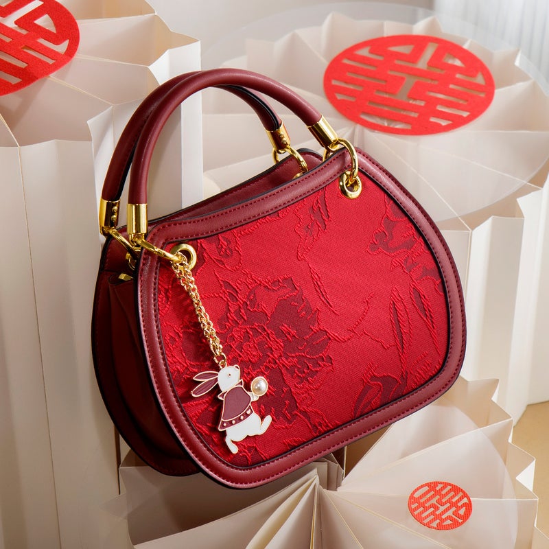 High-Grade Red Jacquard Handbag Women'S 2024 Spring And Wedding Bag Embroidered Bride Bag Daily Available - Image 3