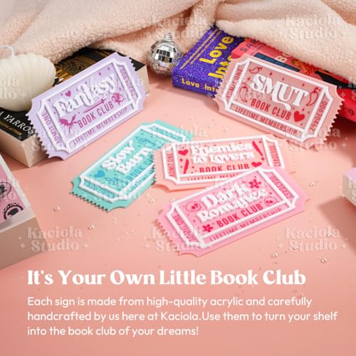 KACIOLA STUDIO Library Sign, Bookish Decor for Book Nook, Gifts for Booklovers/Reader/Women, Bookshelf Book Store Decor, Romantasy Gift (Pink Dark Romance) - Image 2