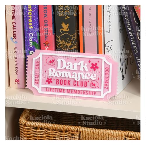 KACIOLA STUDIO Library Sign, Bookish Decor for Book Nook, Gifts for Booklovers/Reader/Women, Bookshelf Book Store Decor, Romantasy Gift (Pink Dark Romance) - Image 1