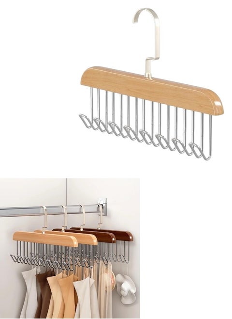 Multifunctional Wooden Clothes Hanger with 8 Stainless Hooks Made of Stainless Steel