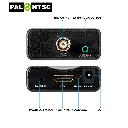 AoeSpy HDMI to BNC Converter Adapter - HD Digital Video in Female BNC Coax Connector Composite Box w/ 3.5mm Audio Out for PS3 PS5 DVD DVR Security Camera CVR CCTV Image Coaxial Analog CVBS Signal Monitor TV - Image 2