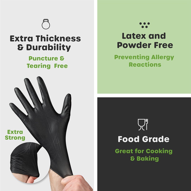 Comfy Package قفازات نيتريل سوداء مريحة [100 قطعة] 6 مل، قفازات للاستخدام مرة واحدة ثقيلة للطبخ، الطهي، الوشم، التنظيف - خالية من اللاتكس، خالية من البودرة، أطراف أصابع ملمس - كبيرة - Image 3