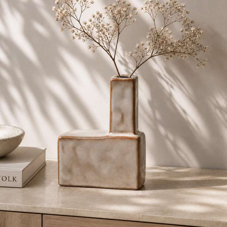 Pan Home Tetris Ceramic Block Vase 11.5x6x15.3cm - Beige - 112AIC9904865 - Image 1