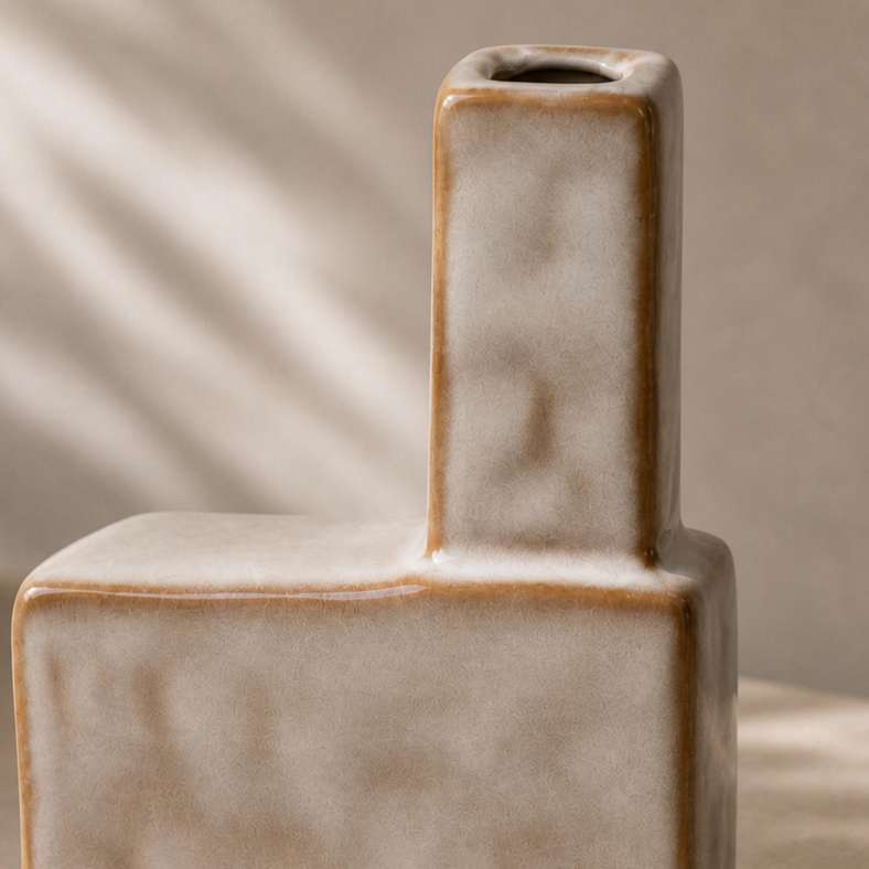 Pan Home Tetris Ceramic Block Vase 11.5x6x15.3cm - Beige - 112AIC9904865 - Image 2