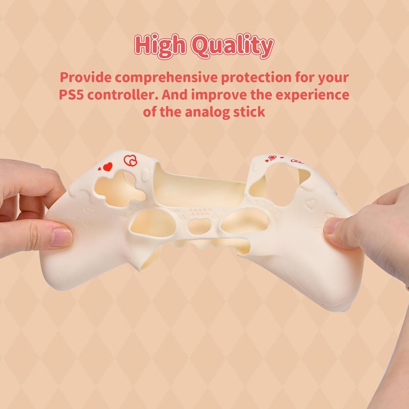 Kuitmor PS5 Controller Skin,Soft Silicone Protective Cover Case Anti-Slip Protective Shell for PS5 Controller with 2 Thumb Grip Caps and 1 Sticker (White) - Image 3