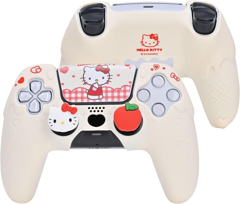 Kuitmor PS5 Controller Skin,Soft Silicone Protective Cover Case Anti-Slip Protective Shell for PS5 Controller with 2 Thumb Grip Caps and 1 Sticker (White) - Image 1