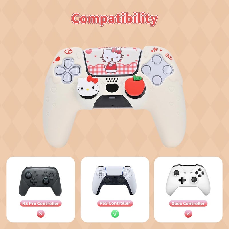 Kuitmor PS5 Controller Skin,Soft Silicone Protective Cover Case Anti-Slip Protective Shell for PS5 Controller with 2 Thumb Grip Caps and 1 Sticker (White) - Image 2