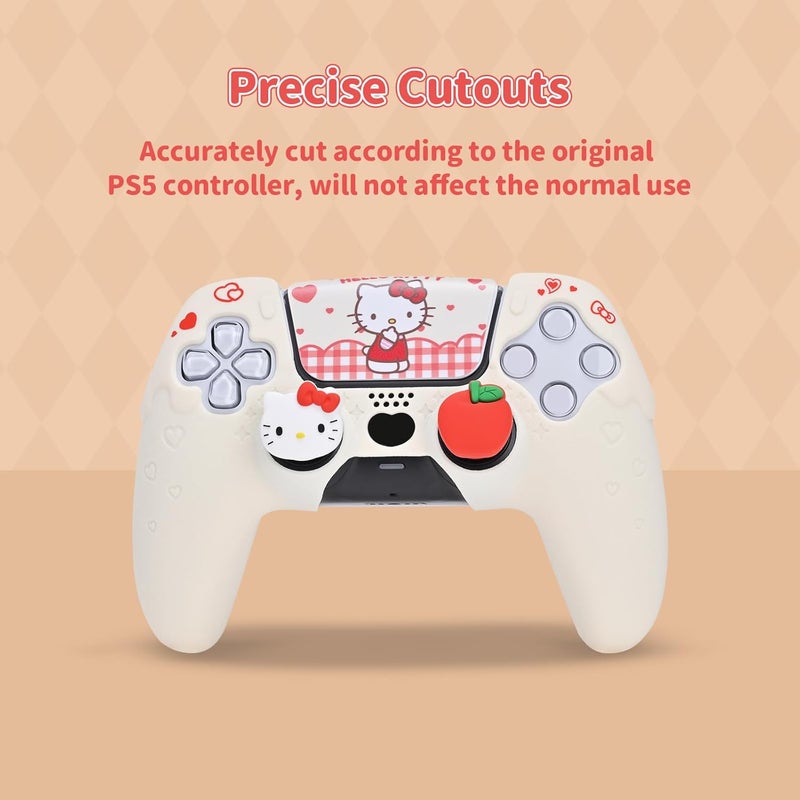 Kuitmor PS5 Controller Skin,Soft Silicone Protective Cover Case Anti-Slip Protective Shell for PS5 Controller with 2 Thumb Grip Caps and 1 Sticker (White) - Image 4