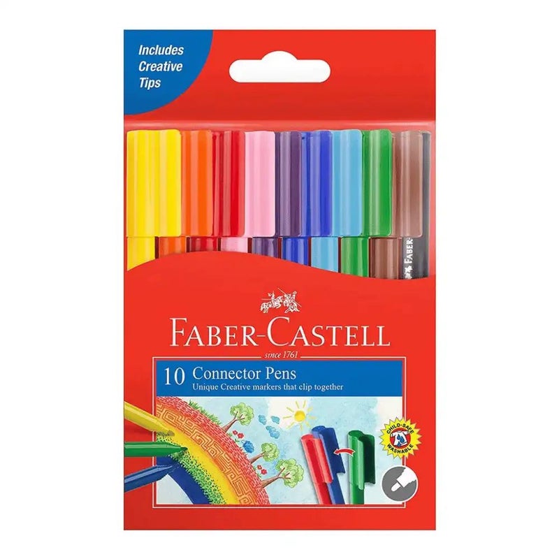 Faber Castell Connector Pens Unique Creative Markers That Clip Together- 10 Assorted Shades