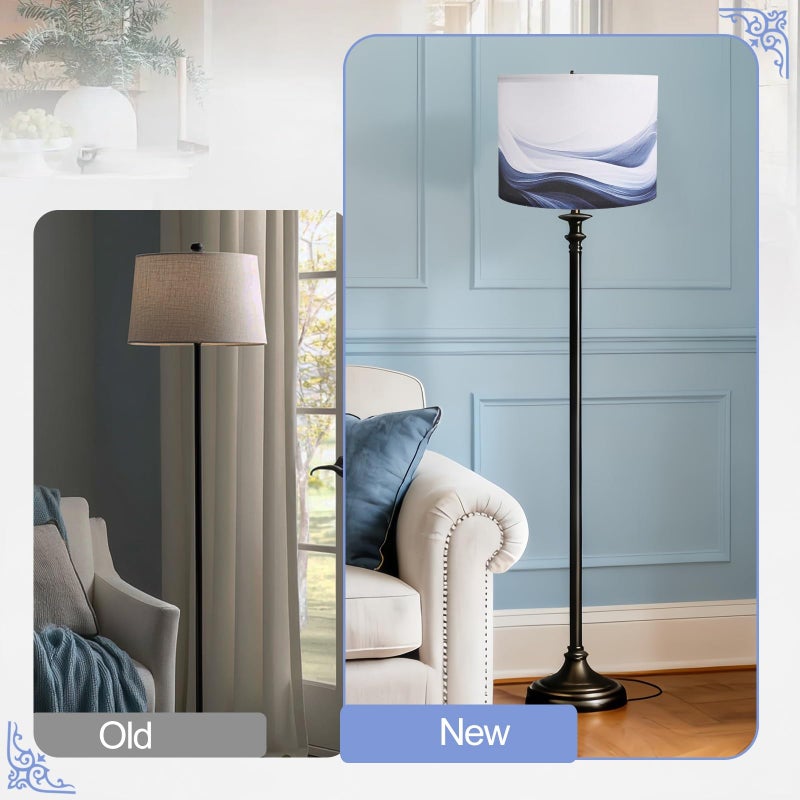 Haultop Lamp Shades set of 2 with Waves and Oceans, 13x13x10in Fabric Lamp Shades for Table Lamps, Blue lamp shades, Support Spider and E26 Base, Drum Lamp Shades - Image 2