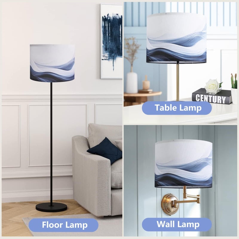 Haultop Lamp Shades set of 2 with Waves and Oceans, 13x13x10in Fabric Lamp Shades for Table Lamps, Blue lamp shades, Support Spider and E26 Base, Drum Lamp Shades - Image 3
