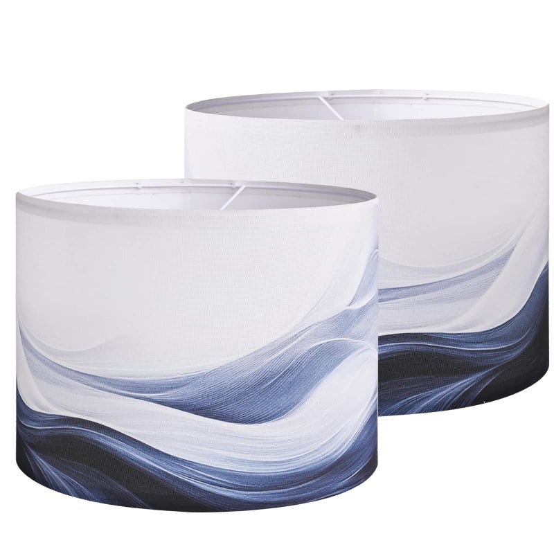 Haultop Lamp Shades set of 2 with Waves and Oceans, 13x13x10in Fabric Lamp Shades for Table Lamps, Blue lamp shades, Support Spider and E26 Base, Drum Lamp Shades - Image 1
