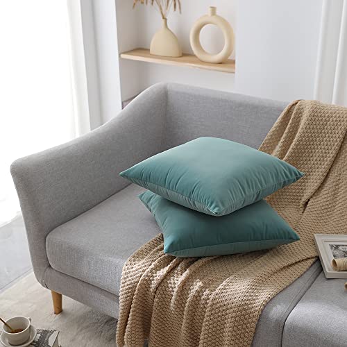 Rythome Set of 2 Velvet Throw Pillow Covers for Couch and Bed - 18"x18", Aqua - Image 4