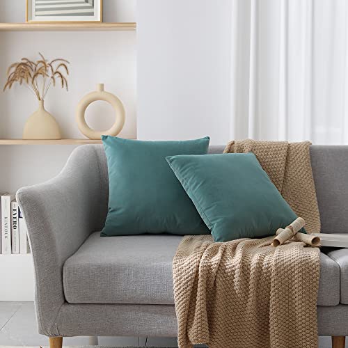 Rythome Set of 2 Velvet Throw Pillow Covers for Couch and Bed - 18"x18", Aqua - Image 2