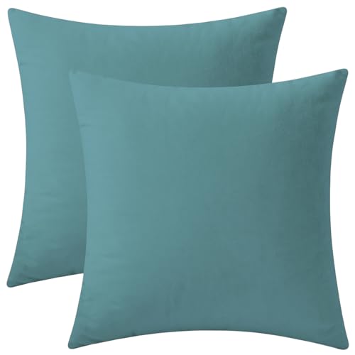 Rythome Set of 2 Velvet Throw Pillow Covers for Couch and Bed - 18"x18", Aqua - Image 1