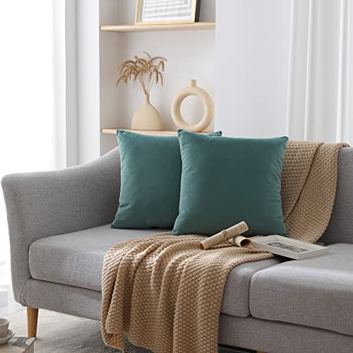 Rythome Set of 2 Velvet Throw Pillow Covers for Couch and Bed - 18"x18", Aqua - Image 3