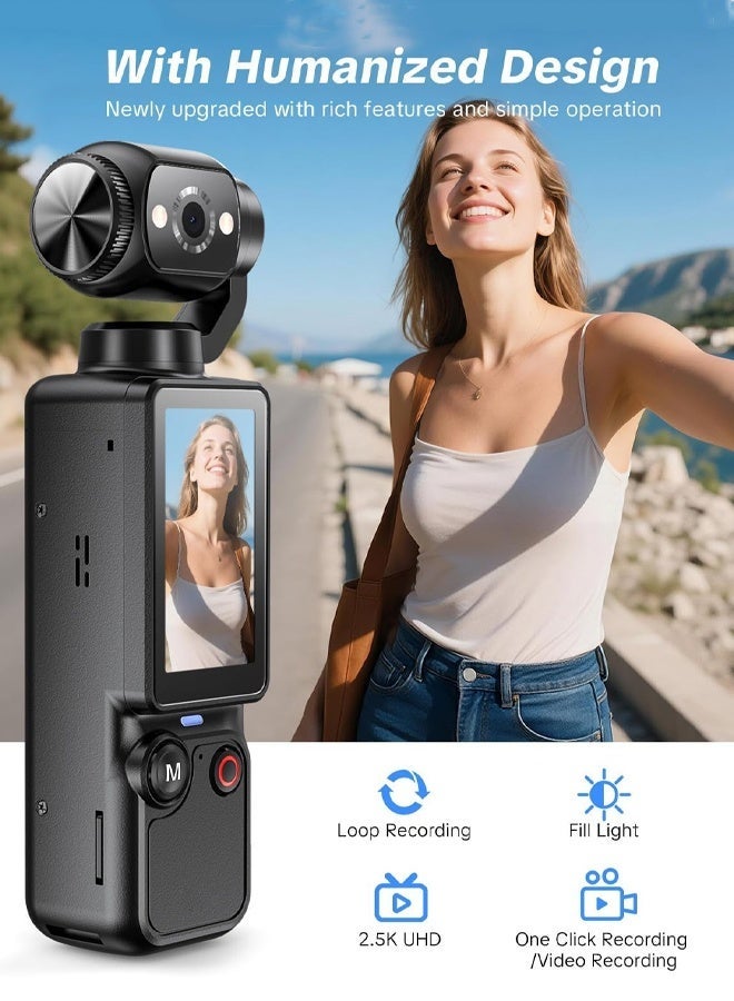 كوراكس كاميرا 2.5K UHD Vlogging مع عدسة 180 درجة دوارة ، كاميرا الجيب مع تسجيل الصوت والفيديو ، بطارية 7 ساعات ، كاميرات POV المحمولة مع بطاقة 128 جيجا بايت ، تسجيل زر واحد سهل للسفر ، الحياة اليومية - Image 2