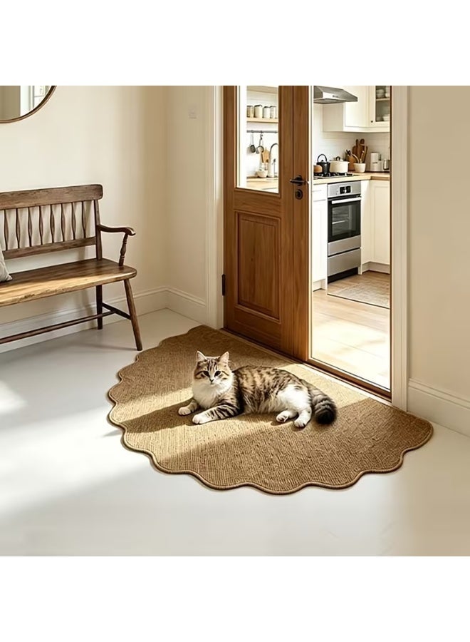 1pc Half-Circle Rippled Edge Jute-Like Carpet. Easy To Clean, Very Suitable For Pet Owners, Applicable To Various Scenes And Themes, Can Be Used For Living Room, Dining Room, Study, Bedroom, And Other Entrances, Bedroom Carpet, Living Room Carpet,60x90cm - Image 2