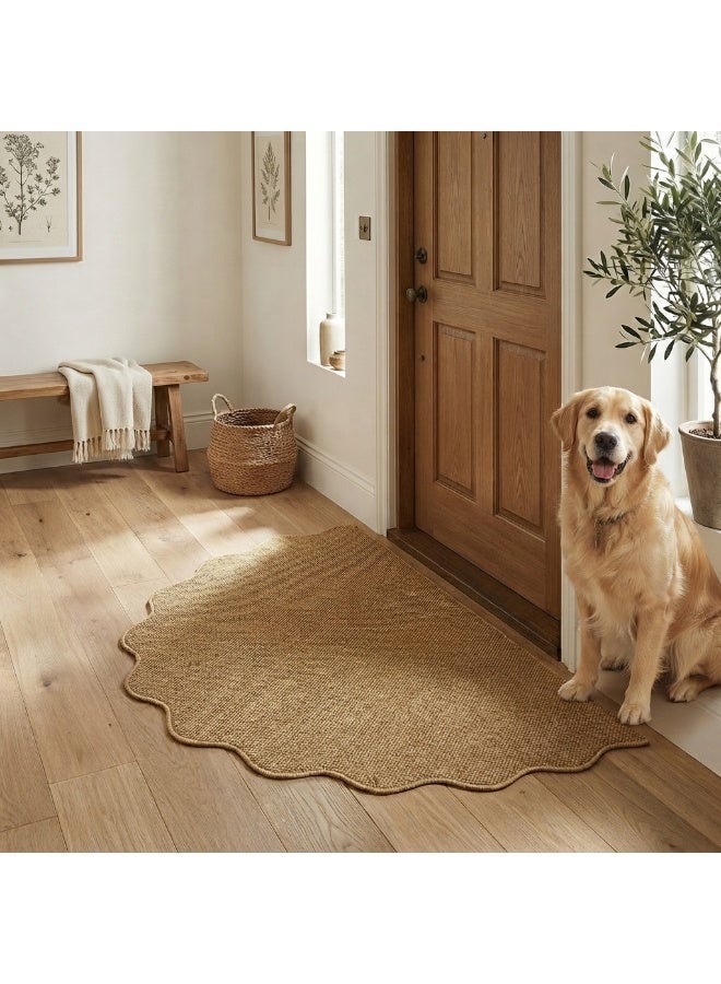 1pc Half-Circle Rippled Edge Jute-Like Carpet. Easy To Clean, Very Suitable For Pet Owners, Applicable To Various Scenes And Themes, Can Be Used For Living Room, Dining Room, Study, Bedroom, And Other Entrances, Bedroom Carpet, Living Room Carpet,60x90cm - Image 1