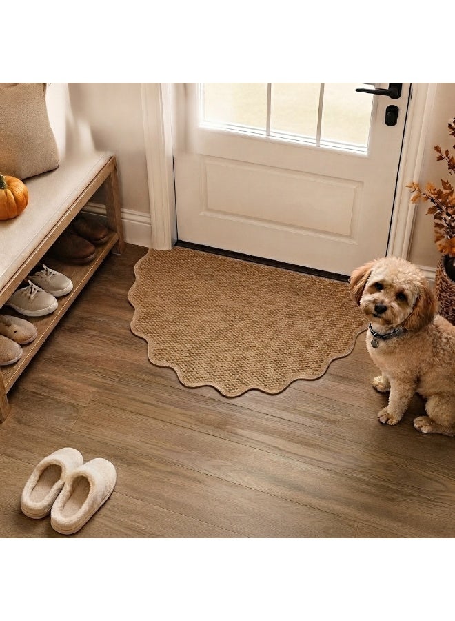 1pc Half-Circle Rippled Edge Jute-Like Carpet. Easy To Clean, Very Suitable For Pet Owners, Applicable To Various Scenes And Themes, Can Be Used For Living Room, Dining Room, Study, Bedroom, And Other Entrances, Bedroom Carpet, Living Room Carpet,60x90cm - Image 3