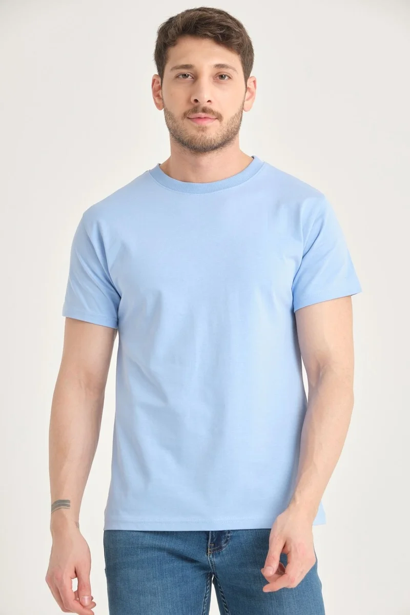 Four Man 2 Pieces Men's 100% Cotton Standard Pattern Non-Wrinkle Plain Color Basic T-Shirt