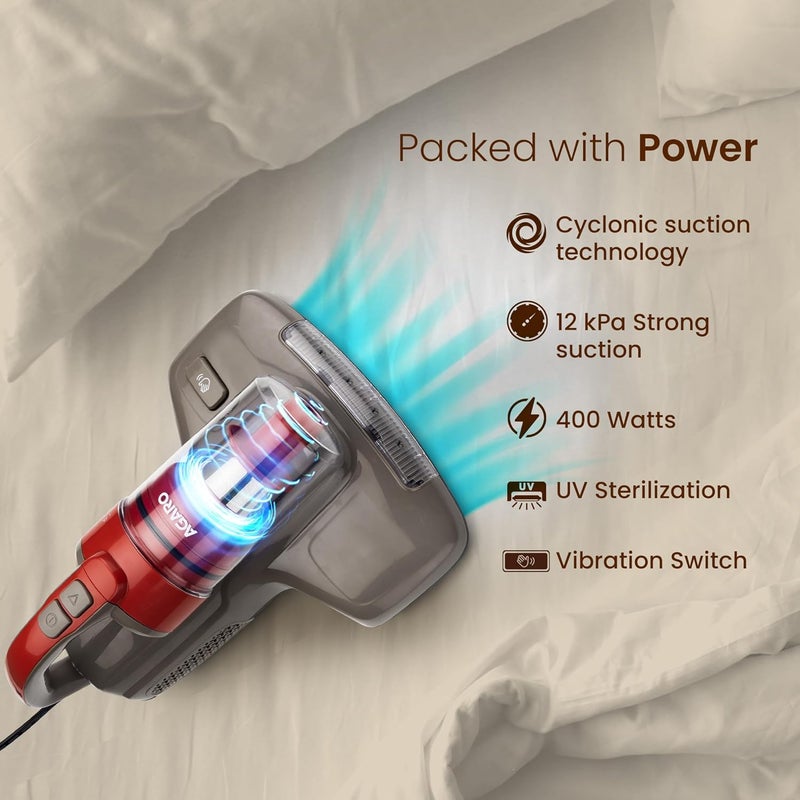 AGARO Grand Bed Vacuum Cleaner Cyclonic Technology for Dust Collection UV Light Sterilization 12kPa Suction Power Suitable for Bed Sofa Pillow and Other Fabric Surfaces Dark Grey Black - Image 3