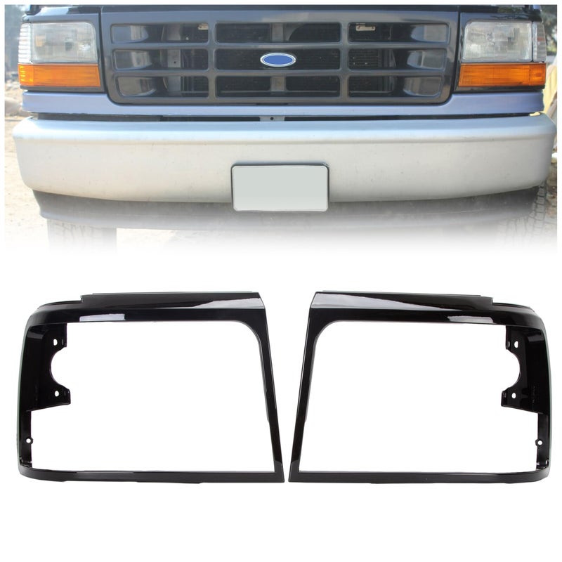 HECASA Headlight Bezels Trim Black Compatible with 19921996 Ford Bronco F150 Truck 19921997 Ford F250 F350 F450 Truck LHRH Pair Headlamp Door Set