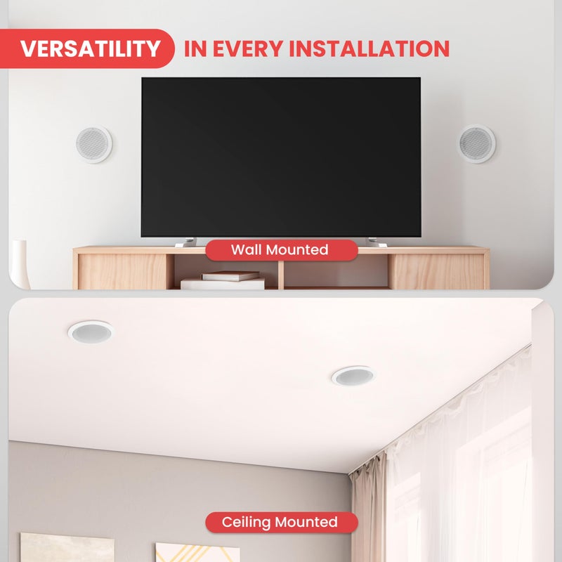 Pyle 6.5'' Home In-Wall / In-Ceiling Speakers, 250W Peak Power, Dual Hi-Fi Stereo Sound, Pivoting Silk Dome Tweeter, Poly Cone Mid-Bass, Adjustable Treble, Stain Resistant Grill, Custom Installations - Image 2