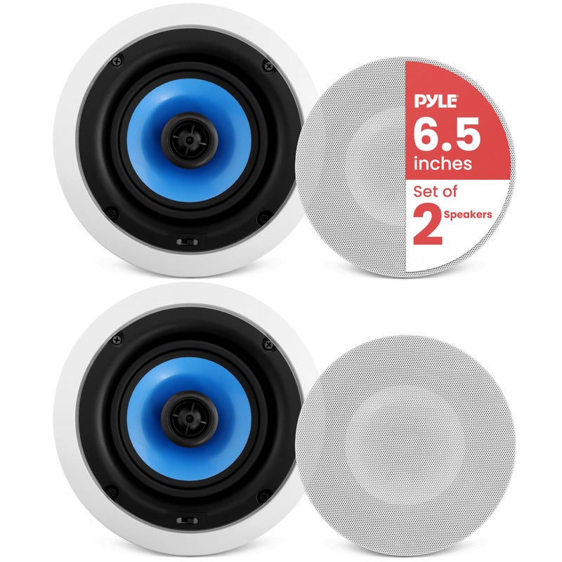 Pyle 6.5'' Home In-Wall / In-Ceiling Speakers, 250W Peak Power, Dual Hi-Fi Stereo Sound, Pivoting Silk Dome Tweeter, Poly Cone Mid-Bass, Adjustable Treble, Stain Resistant Grill, Custom Installations - Image 1