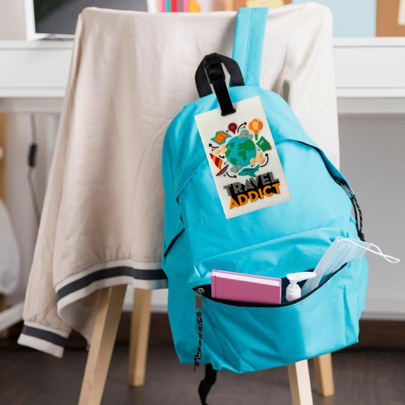 Eitheo Luggage Tags for Kids Luggage Tags with Name & Address Label | Silicone Luggage Tags for Suitcases, Tags for Travel Bags/School Bags Identification tag Colorful Multi (Travel Addict) - Image 3