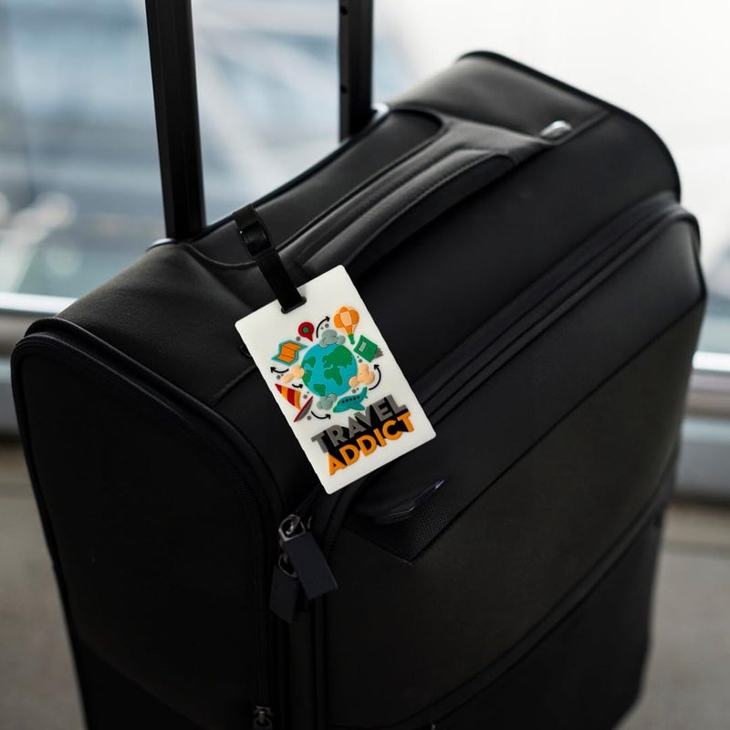 Eitheo Luggage Tags for Kids Luggage Tags with Name & Address Label | Silicone Luggage Tags for Suitcases, Tags for Travel Bags/School Bags Identification tag Colorful Multi (Travel Addict) - Image 2