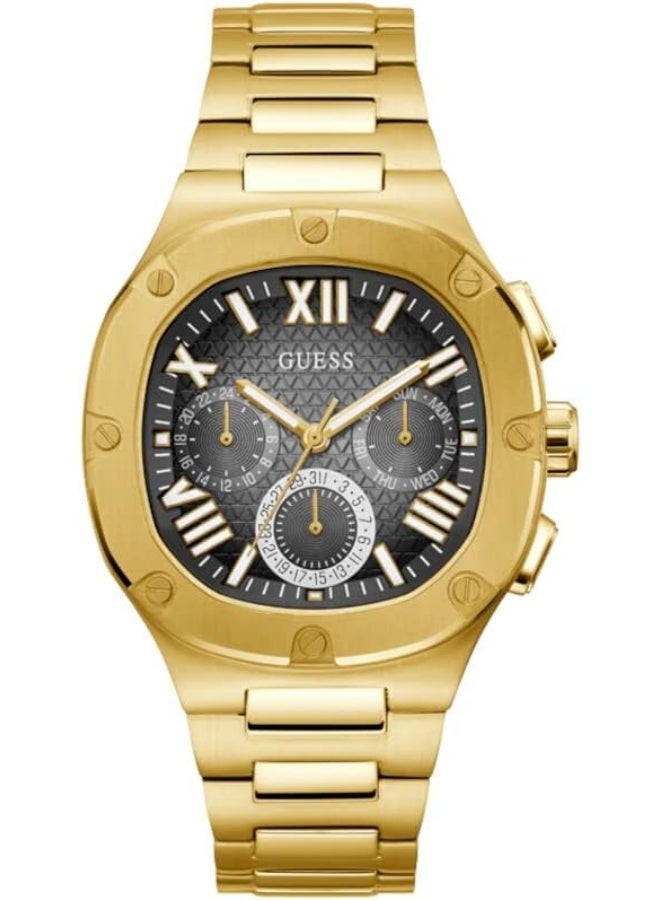 GUESS Men's 42mm Watch - Gold Tone with Black Dial - Image 1