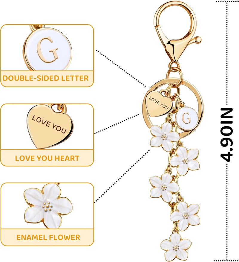 Suweibuke Cute Initial Letter Keychain with Love You Heart, Enamel Flower Charm for Key Handbag Backpack - Women Girls Gifts - Image 1