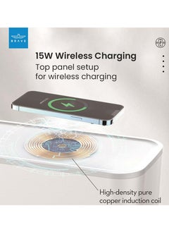 Brave سلك تمديد طاقة USB C 3 في 1 مع شاحن لاسلكي 15 وات وصندوق إدارة الكابلات 5 منافذ عالمية 20 وات USB-C PP 2 USB-A QC3.0 18 وات 2 متر شريط طاقة كابل صندوق منظم أنيق (3 في 1)  - Image 4