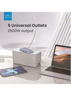 Brave سلك تمديد طاقة USB C 3 في 1 مع شاحن لاسلكي 15 وات وصندوق إدارة الكابلات 5 منافذ عالمية 20 وات USB-C PP 2 USB-A QC3.0 18 وات 2 متر شريط طاقة كابل صندوق منظم أنيق (3 في 1)  - Image 5