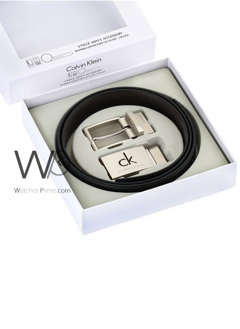 CALVIN KLEIN JEANS PLUS - Calvin Klein For Men Black And Brown 2 Buckles Double Face Belt Leather Ck Gift Box - Image 1