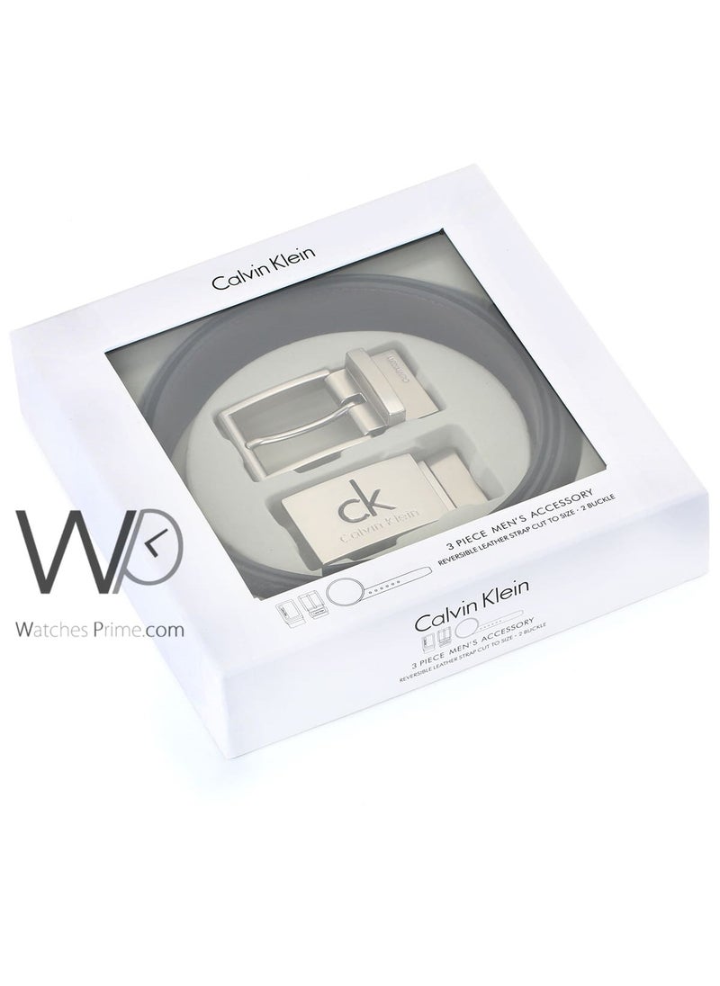 CALVIN KLEIN JEANS PLUS - Calvin Klein For Men Black And Brown 2 Buckles Double Face Belt Leather Ck Gift Box - Image 1