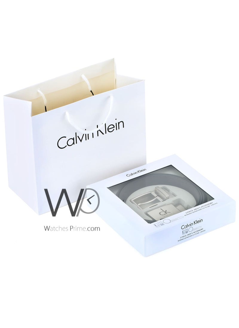 CALVIN KLEIN JEANS PLUS - Calvin Klein For Men Black And Brown 2 Buckles Double Face Belt Leather Ck Gift Box - Image 1